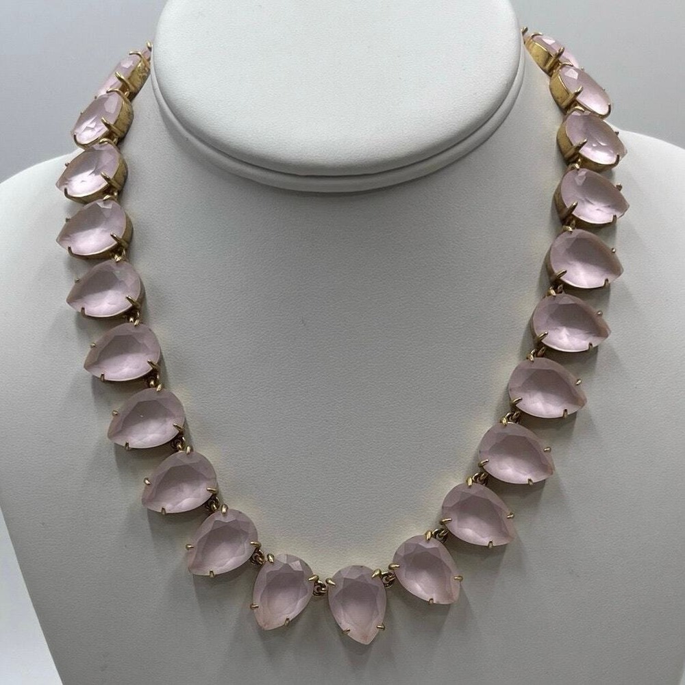 J. Crew Frosted Matte Satin Light Pink Teardrop Rhinestone Statement Necklace